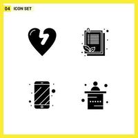 Group of 4 Modern Solid Glyphs Set for heart attack phone check list leaf desk Editable Vector Design Elements