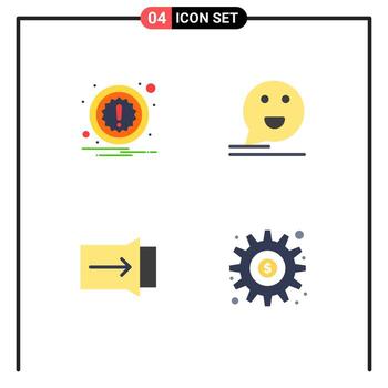 4 User Interface Flat Icon Pack of modern Signs and Symbols of alert slide bubble happy dollar Editable Vector Design Elements