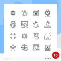 Set of 16 Modern UI Icons Symbols Signs for support online gift education season Editable Vector Design Elements