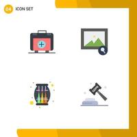 4 Universal Flat Icons Set for Web and Mobile Applications handbag celebration medical search enforcement Editable Vector Design Elements