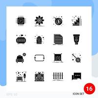 Modern Set of 16 Solid Glyphs Pictograph of astronomy stairs science stage steps Editable Vector Design Elements