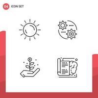 Set of 4 Commercial Filledline Flat Colors pack for sun growth sunrise setting startup Editable Vector Design Elements