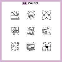 Outline Pack of 9 Universal Symbols of baggage accounting love nature flower Editable Vector Design Elements