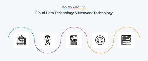 paquete de iconos de línea 5 de tecnología de datos en la nube y tecnología de red que incluye archivo. fuerza. informática. energía. informática vector