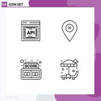 Line Pack of 4 Universal Symbols of api digital software navigation sun bed Editable Vector Design Elements