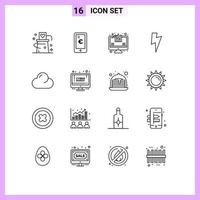 Outline Pack of 16 Universal Symbols of overcast cloud shopping ui power Editable Vector Design Elements