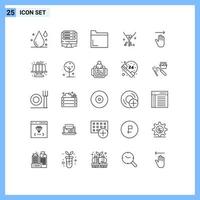 User Interface Pack of 25 Basic Lines of gestures hand file wedding love Editable Vector Design Elements