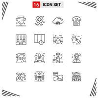 paquete de 16 signos y símbolos de contornos modernos para medios de impresión web, como camisetas de calidad deportiva que alojan elementos de diseño de vectores editables