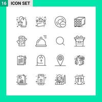 16 Universal Outline Signs Symbols of log dimensional devices cube abstract Editable Vector Design Elements