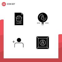 Pack of 4 Modern Solid Glyphs Signs and Symbols for Web Print Media such as business recruitment file human instagram Editable Vector Design Elements