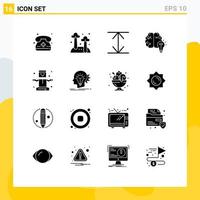 Group of 16 Solid Glyphs Signs and Symbols for levitation entertainment arrows bulb brain Editable Vector Design Elements