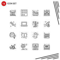 16 User Interface Outline Pack of modern Signs and Symbols of brush setting star idea creative Editable Vector Design Elements