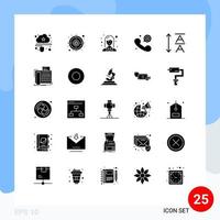 paquete de 25 signos y símbolos de glifos sólidos modernos para medios de impresión web, como elementos de diseño de vectores editables de dama de contacto de destino de emergencia de fuente
