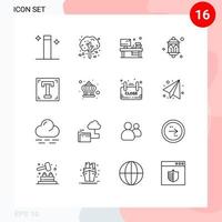 Modern Set of 16 Outlines and symbols such as font light office lantern decoration Editable Vector Design Elements