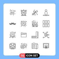 Pack of 16 Modern Outlines Signs and Symbols for Web Print Media such as hipster user off people syringe Editable Vector Design Elements