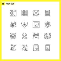 Set of 16 Vector Outlines on Grid for flower seo files mockup love Editable Vector Design Elements