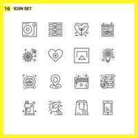 Set of 16 Vector Outlines on Grid for flower seo files mockup love Editable Vector Design Elements