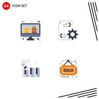 4 Thematic Vector Flat Icons and Editable Symbols of computer instrument online shopping file estate Editable Vector Design Elements