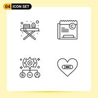 Set of 4 Modern UI Icons Symbols Signs for ironing board todo copy right setting Editable Vector Design Elements