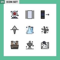 Set of 9 Vector Filledline Flat Colors on Grid for experiment cube layout up arrow Editable Vector Design Elements