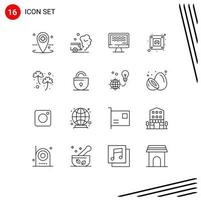 Set of 16 Vector Outlines on Grid for ireland plug smoke socket digital Editable Vector Design Elements