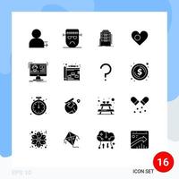 Modern Set of 16 Solid Glyphs and symbols such as country bangla halloween heart hostel Editable Vector Design Elements