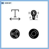 Set of 4 Commercial Solid Glyphs pack for font social bulb solution computers Editable Vector Design Elements