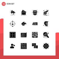 16 Universal Solid Glyphs Set for Web and Mobile Applications whistle notification finance alarm fast food Editable Vector Design Elements