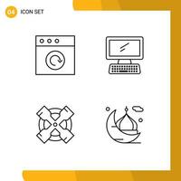 Pack of 4 Modern Filledline Flat Colors Signs and Symbols for Web Print Media such as app tool computer keyboard moon Editable Vector Design Elements