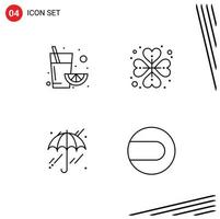 Editable Vector Line Pack of 4 Simple Filledline Flat Colors of fruit rain heart rosebud match Editable Vector Design Elements