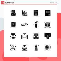 Mobile Interface Solid Glyph Set of 16 Pictograms of note medical book code education script Editable Vector Design Elements