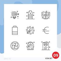 Pack of 9 creative Outlines of drawing power power electric care Editable Vector Design Elements