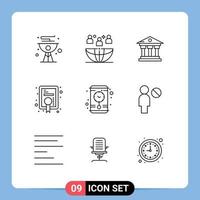 User Interface Pack of 9 Basic Outlines of achievement award meeting diploma money Editable Vector Design Elements