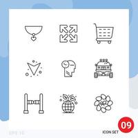 Set of 9 Commercial Outlines pack for bike head shopping cart thoughts time Editable Vector Design Elements