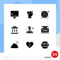 Set of 9 Modern UI Icons Symbols Signs for entrepreneur boss web education school Editable Vector Design Elements