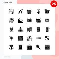 Pictogram Set of 25 Simple Solid Glyphs of folder encryption market store right arrow Editable Vector Design Elements