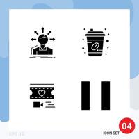 Modern Set of 4 Solid Glyphs Pictograph of conversion filam structure coffee cup love Editable Vector Design Elements