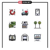 Set of 9 Modern UI Icons Symbols Signs for cleaning messages smart phone keynote trade Editable Vector Design Elements