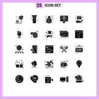 Modern Set of 25 Solid Glyphs and symbols such as film big think bag world computer Editable Vector Design Elements