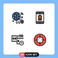 User Interface Pack of 4 Basic Filledline Flat Colors of internet of things film reel world device movie reel Editable Vector Design Elements