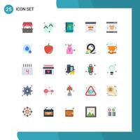 Mobile Interface Flat Color Set of 25 Pictograms of site error book development print Editable Vector Design Elements