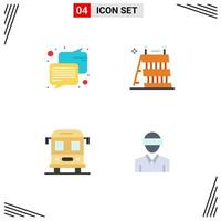 Mobile Interface Flat Icon Set of 4 Pictograms of chat transport barrier tools motion Editable Vector Design Elements