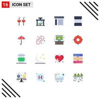 16 Universal Flat Color Signs Symbols of back to school weather interface umbrella layout Editable Pack of Creative Vector Design Elements