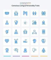 vida consciente creativa y rasgos de personalidad 25 paquete de iconos azules como grupo. amigos. gente. mejor. mente vector