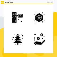 Universal Icon Symbols Group of 4 Modern Solid Glyphs of camcorder camping video camera shape dollar Editable Vector Design Elements