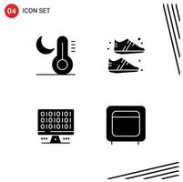 Mobile Interface Solid Glyph Set of 4 Pictograms of climate computer temperature shoe server Editable Vector Design Elements