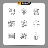 9 Universal Outlines Set for Web and Mobile Applications flask search sink property tea Editable Vector Design Elements