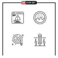 Modern Set of 4 Filledline Flat Colors and symbols such as development water hose dessert fire hose drawing Editable Vector Design Elements