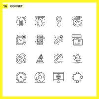 Editable Vector Line Pack of 16 Simple Outlines of hours claus construction santa claus Editable Vector Design Elements