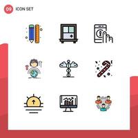 Pictogram Set of 9 Simple Filledline Flat Colors of medical online contact global development Editable Vector Design Elements